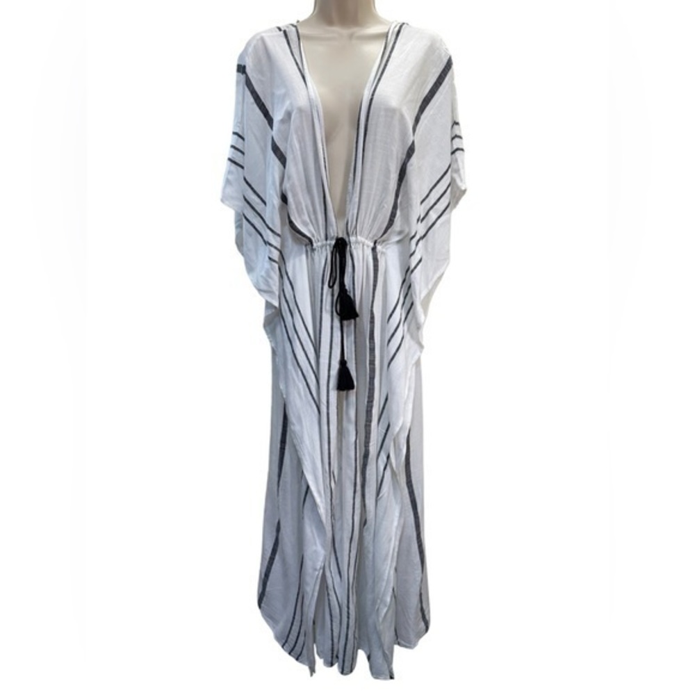 Love Stitch White and Black Striped Swim Coverup